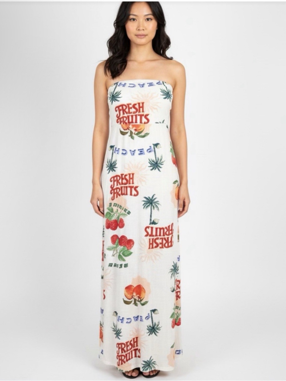 Anthropologie Paper Heart Strapless 'Fresh Fruits' Tropical Print Maxi Dress